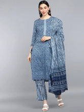 Pure Cotton Printed Kurta Pant Dupatta-VKSKD1036AB